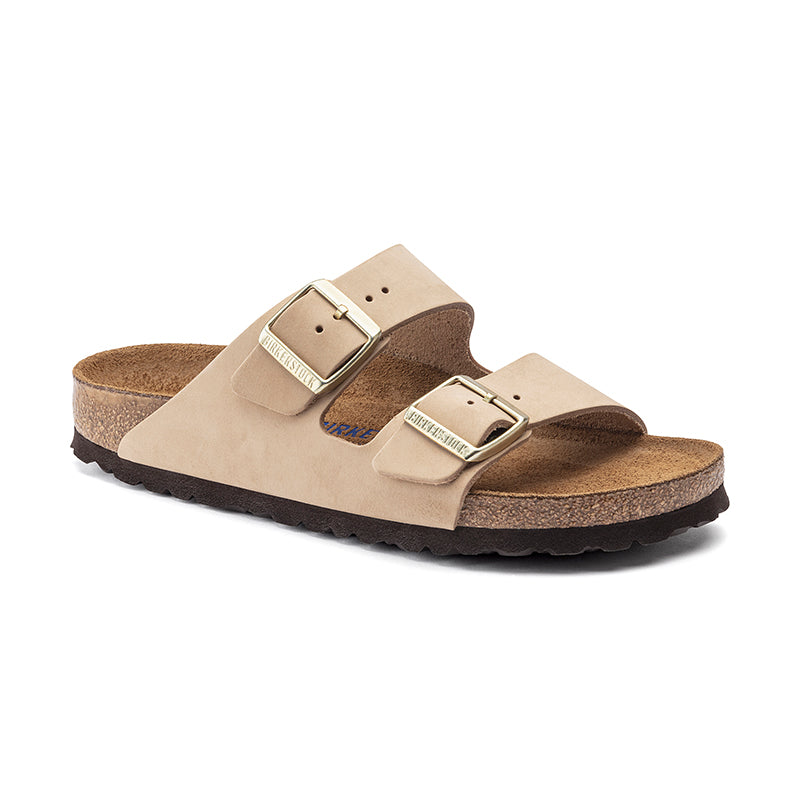 Women's Birkenstock Arizona Soft Footbed - Sandcastle Nubuck - 45° Angle - Available at Tradehome Shoes