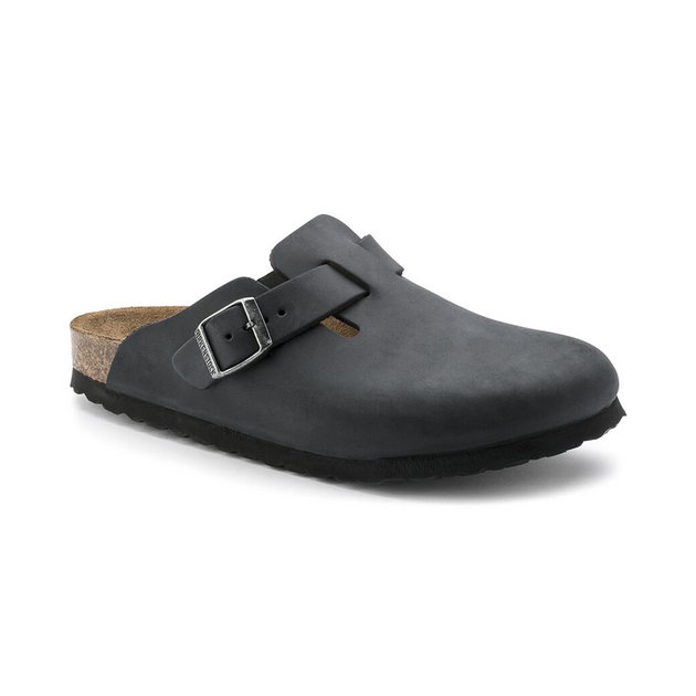 Black leather birkenstocks women's online