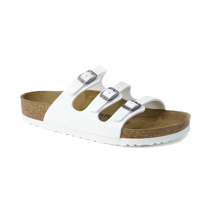 Women's Birkenstock Florida - White Birki-Flor - 45° Angle - Available at Tradehome Shoes