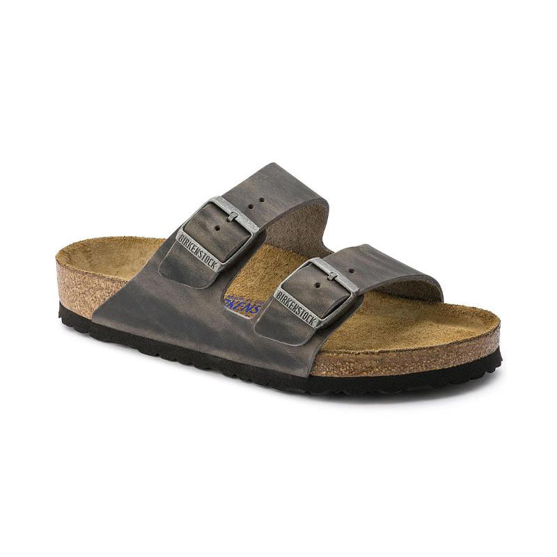 Men's Birkenstock Arizona Soft Footbed - Iron Oiled Leather - 45° Angle - Available at Tradehome Shoes
