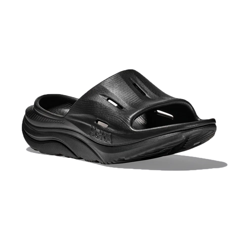 Men's Hoka Ora Recovery Slide 3 - Black - 45° Angle - Available at Tradehome Shoes