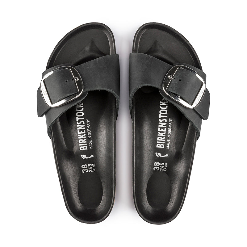 Women's Madrid Big Buckle Narrow Black Oiled Leather