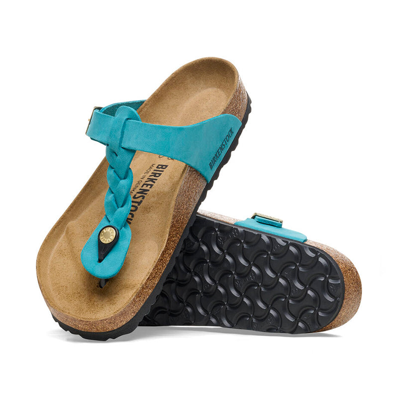 Women's Birkenstock Gizeh Braid - Biscay Oiled Leather - Pair of Shoes Leaning Against Each Other - Available at Tradehome Shoes