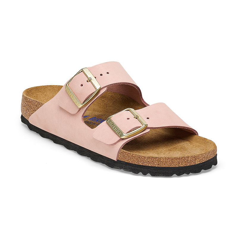 Women's Birkenstock Arizona SFB - Soft Pink Nubuck - 45° Angle - Available at Tradehome Shoes
