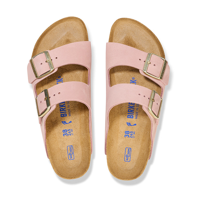 Women's Birkenstock Arizona SFB - Soft Pink Nubuck - Pair of Shoes Top-Down View - Available at Tradehome Shoes