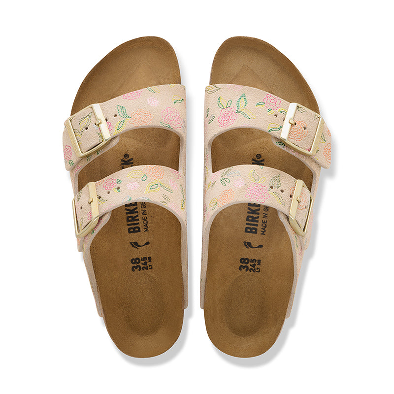 愛☆ BIRKENSTOCK ☆フラワーモチーフサンダル　38 Shop Women's Arizona Flower 3D Print Narrow Sandcastle Suede