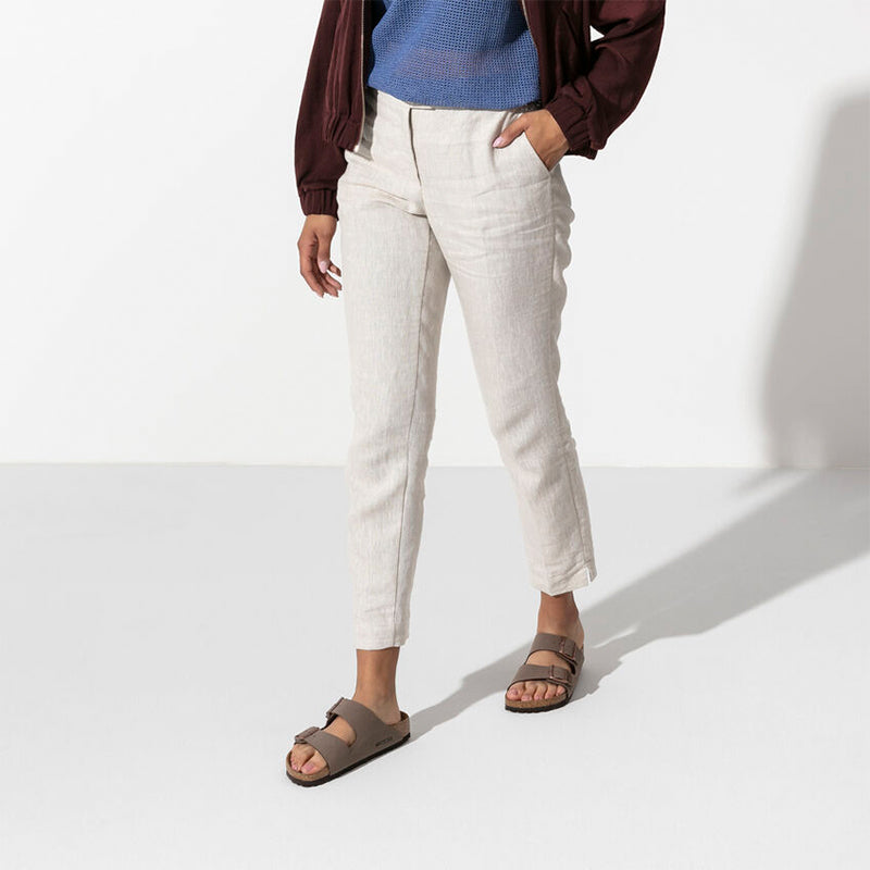 Women's Birkenstock Arizona - Mocha Birkibuc - Lifestyle Image of Woman Wearing Birkenstock Sandals - Available at Tradehome Shoes