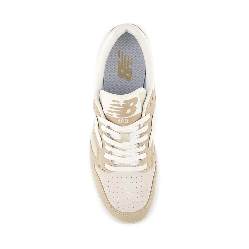 View of New Balance Men's BB480 Low sneaker in mindful grey from above.