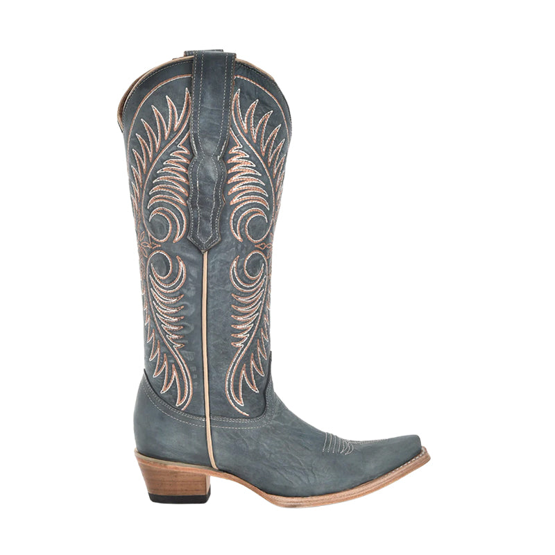 Women's Embroidery Snip Toe Distressed Blue