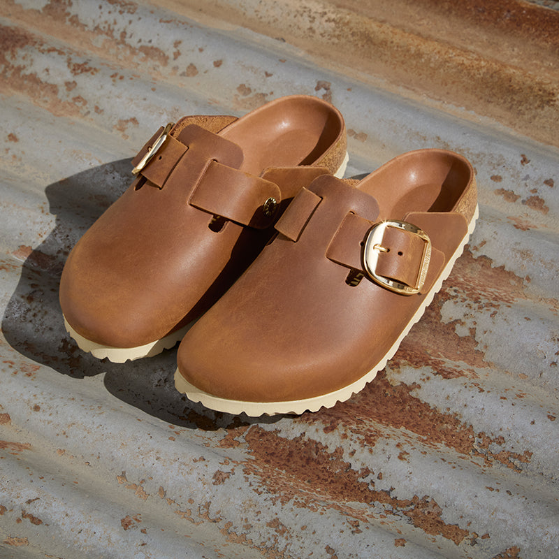 Women's Boston Big Buckle Narrow Cognac Oiled Leather – Tradehome