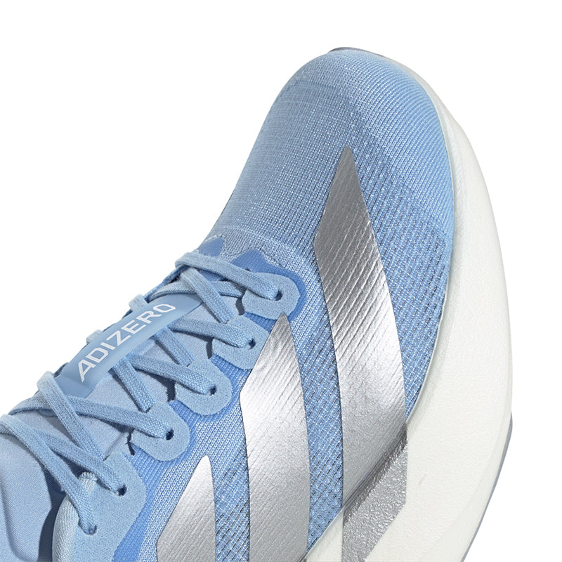 adidas gazelle silver green womens Women's Adizero EVO SL Glow Blue/Silver/White – Tradehome Shoes