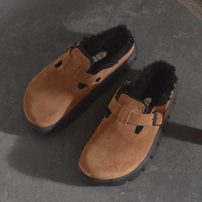 Women's Boston Chunky Shearling Narrow Dark Tea Suede