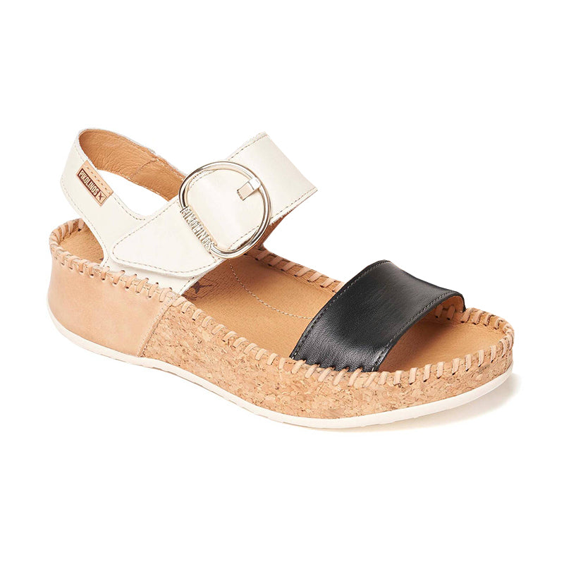 Angled side view of Pikolinos women's Marina sandal in black.