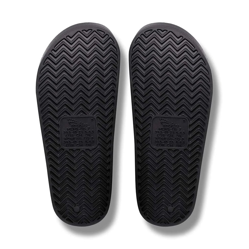 Women's Archies Arch Support Slide - Black - Pair of Shoes Sole View - Available at Tradehome Shoes