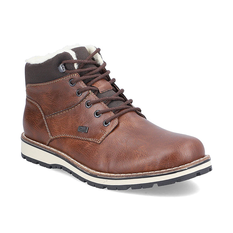 Angled side view of Rieker Men's Ronny 35 boot in toffee/braun.