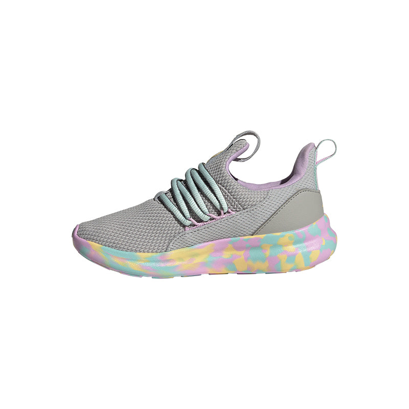 Side view of Kid's Adidas Preschool Lite Racer Adapt 7.0 sneaker in grey/flash aqua/lilac.