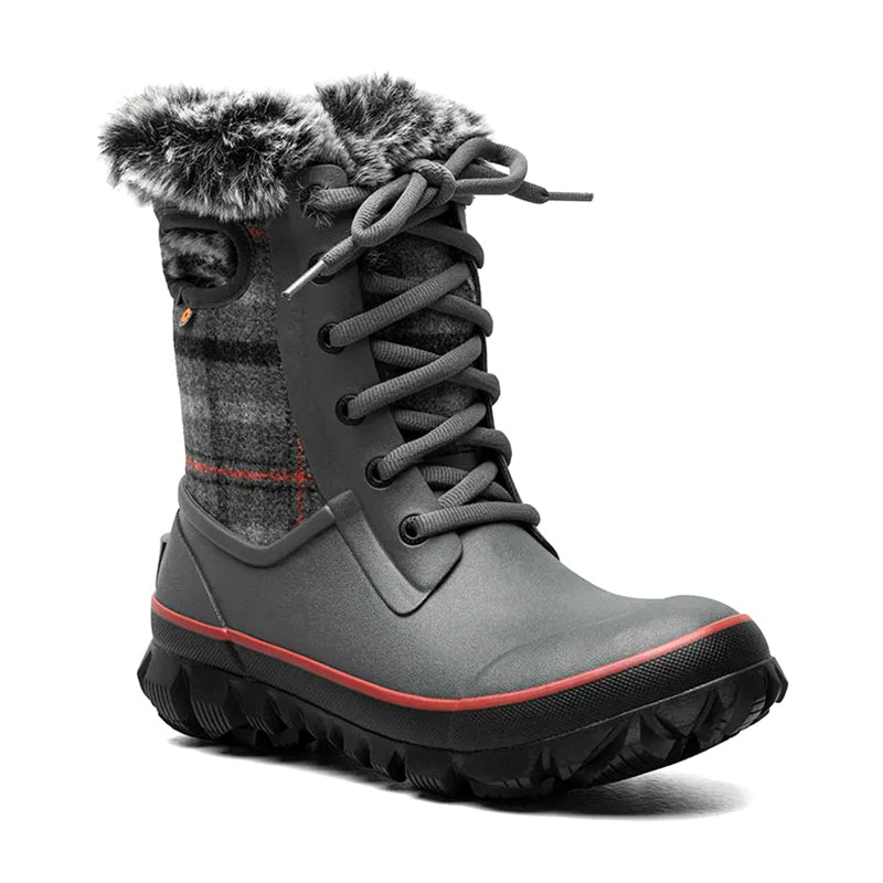 Women's BOGS Arcata Cozy Plaid - Dark Grey Multi - 45° Angle - Available at Tradehome Shoes