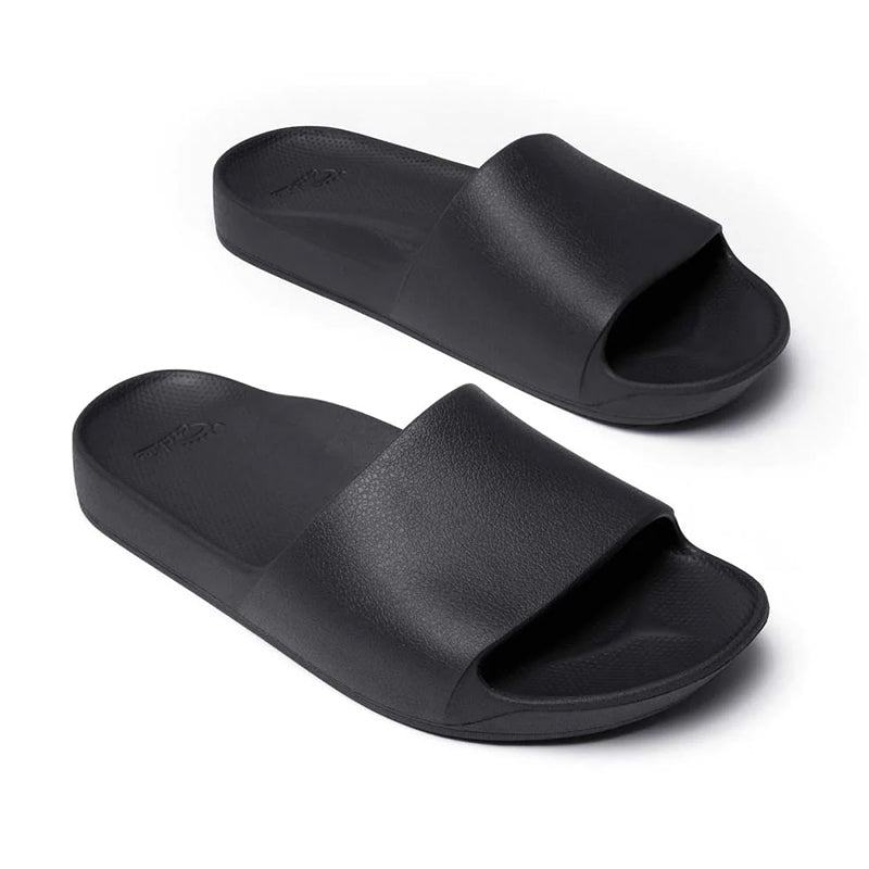 Women's Archies Arch Support Slide - Black -Pair of Shoes 45° Angle - Available at Tradehome Shoes