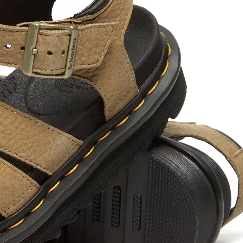 Women's Dr. Martens Blaire - Savannah Tan Tumbled Nubuck - Close-Up of Heels of Shoes - Available at Tradehome Shoes