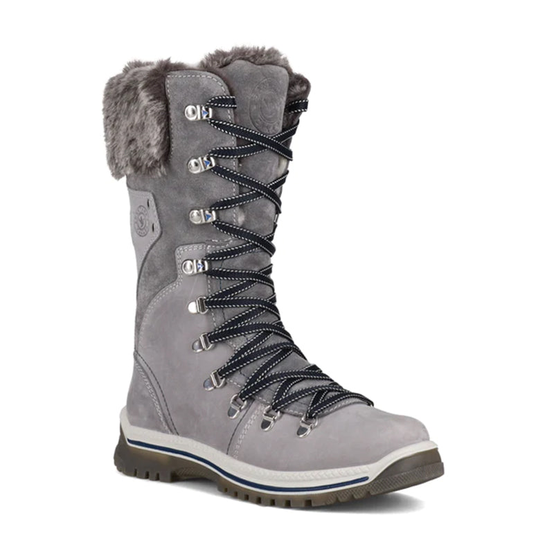 Angled side view of Santana Canada Women's Marlowe boot in Ice/ Navy.