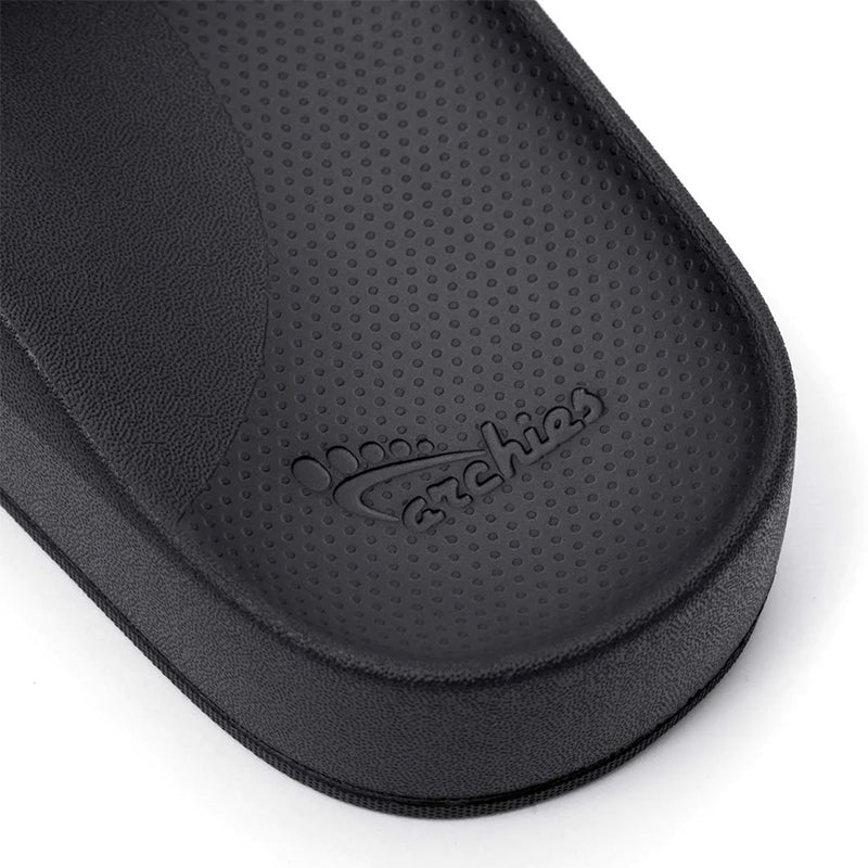 Women's Archies Arch Support Slide - Black - Heel Close-Up - Available at Tradehome Shoes