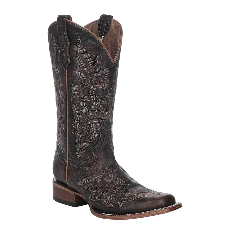 Women's Embroidery Square Toe Brown