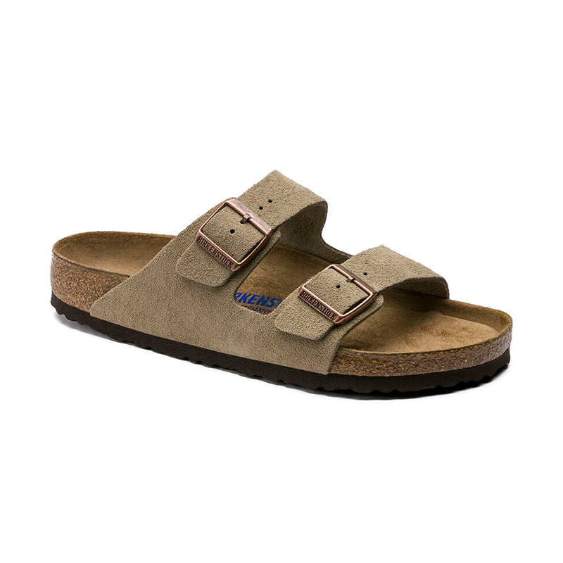 Men's Birkenstock Arizona Soft Footbed - Taupe Suede - 45° Angle - Available at Tradehome Shoes