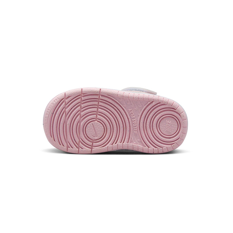 Bottom view of Nike Kid's Toddler Court Borough Low Recraft sneaker in white/foam pink.