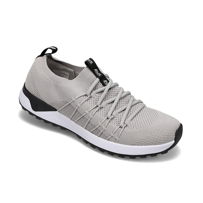 Angled side view of Rival Men's Drive sneaker in Grey/ Black/ White.