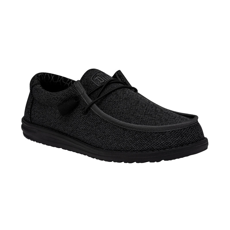 Men's HEYDUDE Wally Sox (Wide) - Micro Total Black - 45° Angle - Available at Tradehome Shoes