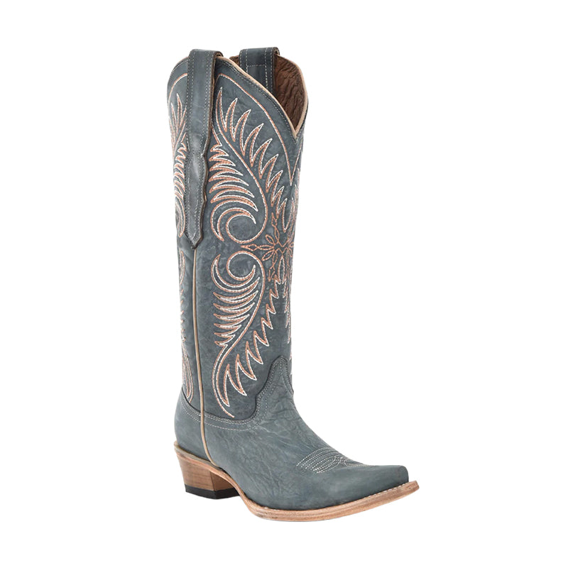 Women's Embroidery Snip Toe Distressed Blue