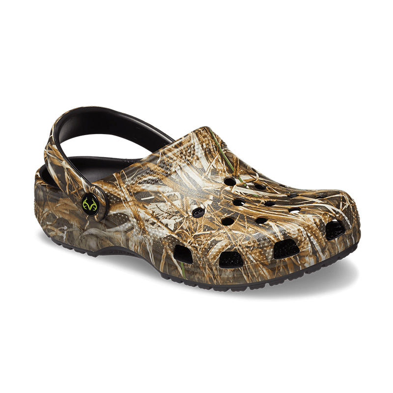 Camouflage clog shoe on a white background