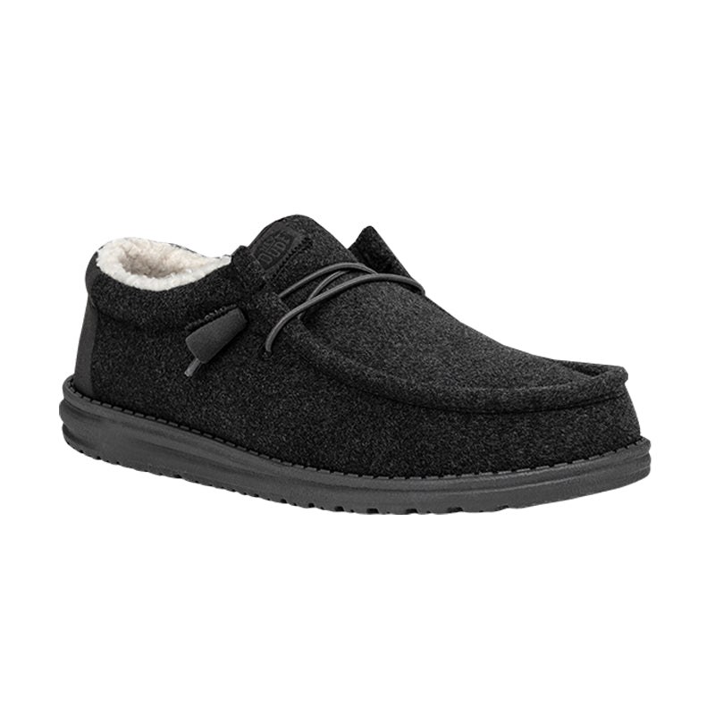 Angled side view of HEYDUDE Men's Wally Warmth show in Grey.