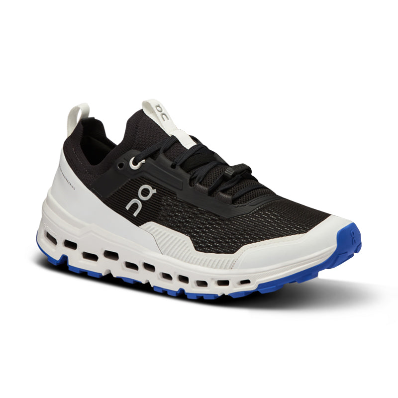 Angled side view of On Running Men's Cloudultra 2 sneaker in Black/White.