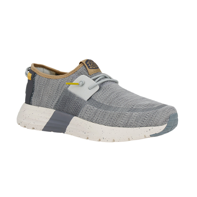 Men's HEYDUDE Sirocco Sport Mode - Grey/White - 45° Angle - Available at Tradehome Shoes