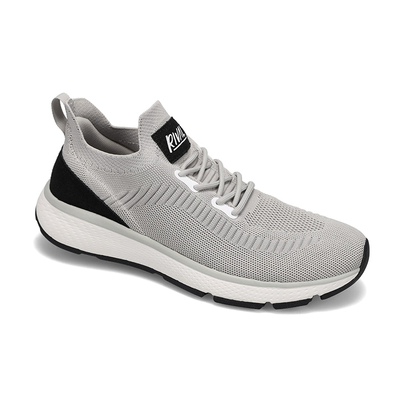 Angled side view of Rival Men's Pulse Sneaker in Cloud/ Shadow/ White.