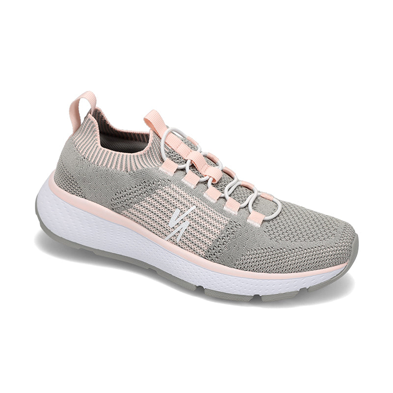 Angled side view of Rival Women's Shift Sneaker in Dove/ Dusty Pink/ White.