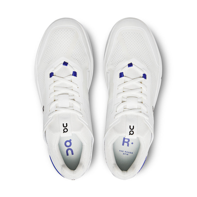 View of On Running Men's The Roger Spin Sneaker in Undyed/Indigo from above.