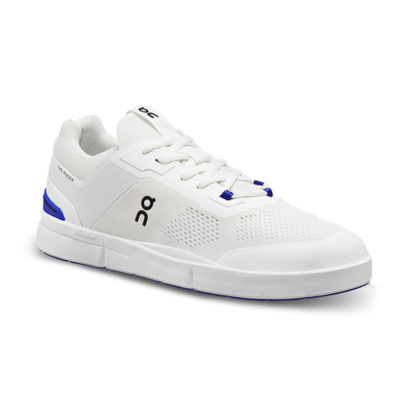 Angled side view of On Running Men's The Roger Spin Sneaker in Undyed/Indigo.