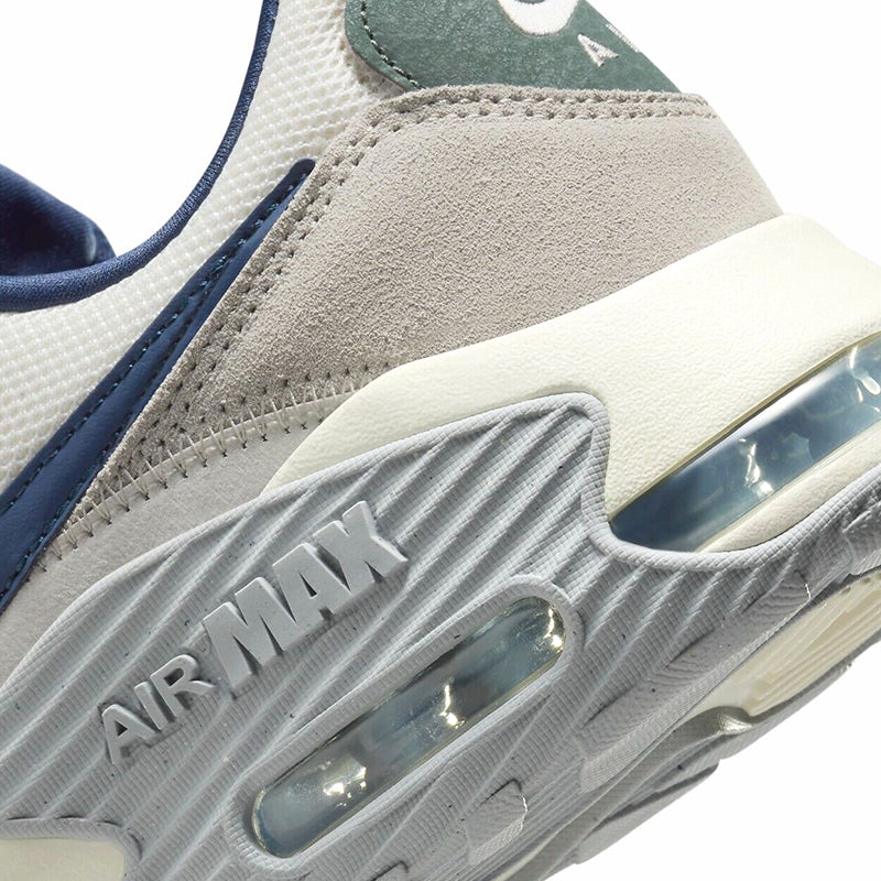 Zoomed in back view of Nike Men's Air Max Excee Sneaker in Sail/ Navy/ Iron.