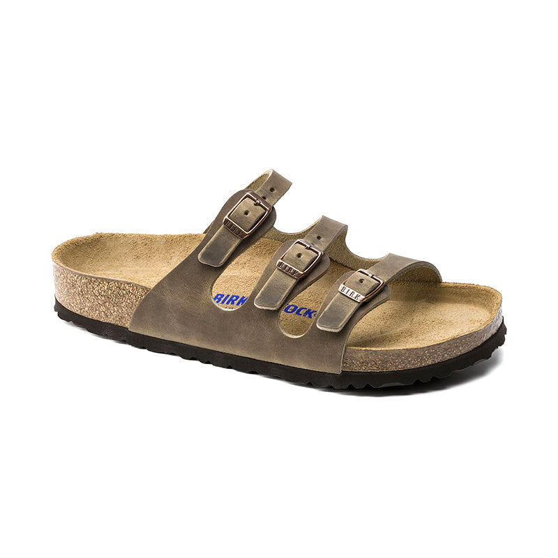 Women's Birkenstock Florida Soft Footbed - Tobacco Oiled Leather - 45° Angle - Available at Tradehome Shoes