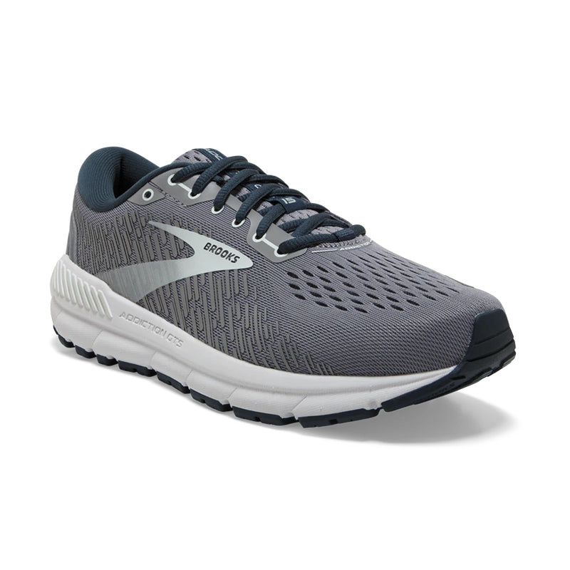 Women's Brooks Addiction GTS 15 - Grey/Navy/Aqua - 45° Angle - Available at Tradehome Shoes