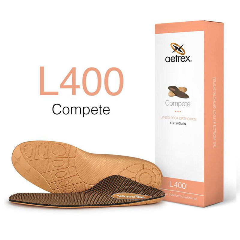 Packaged view of Women's Lynco Sports Ortho Cupped Neutral. Text: L400 Complete.