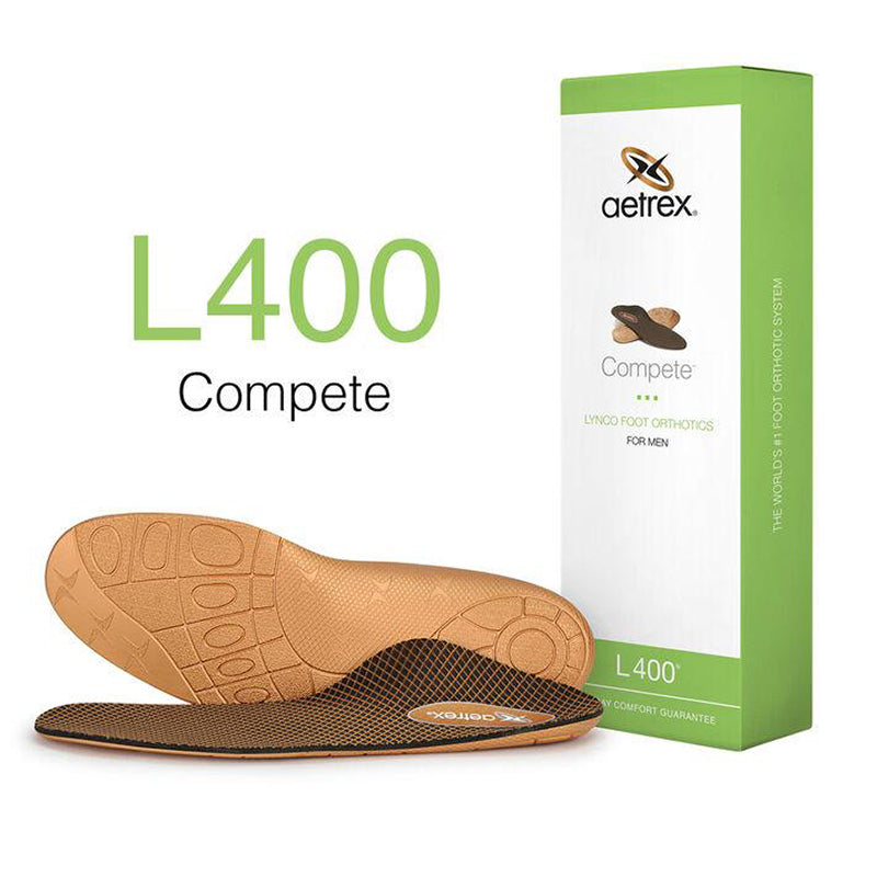 Packaged view of Men's Lynco Sports Ortho Cupped Neutral. Text: L400 Complete