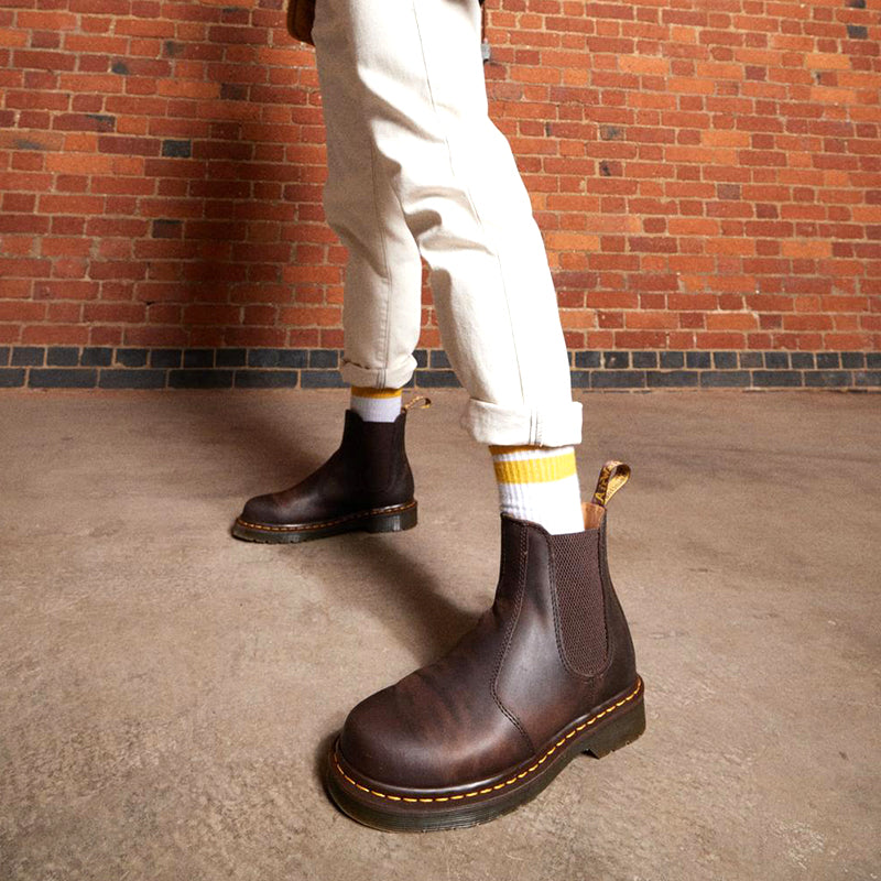 Dr. Martens 2976 Yellow Stitch Dark Brown Crazy Horse | Tradehome Shoes