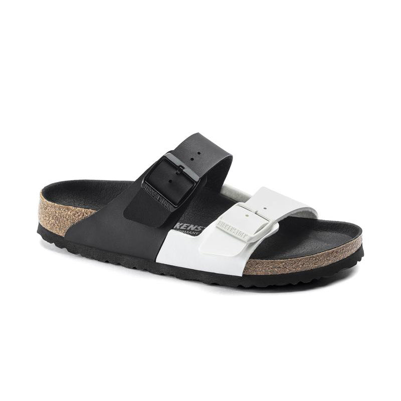 Women's Birkenstock Arizona Split (Narrow) - Black Birko-Flor - 45° Angle - Available at Tradehome Shoes