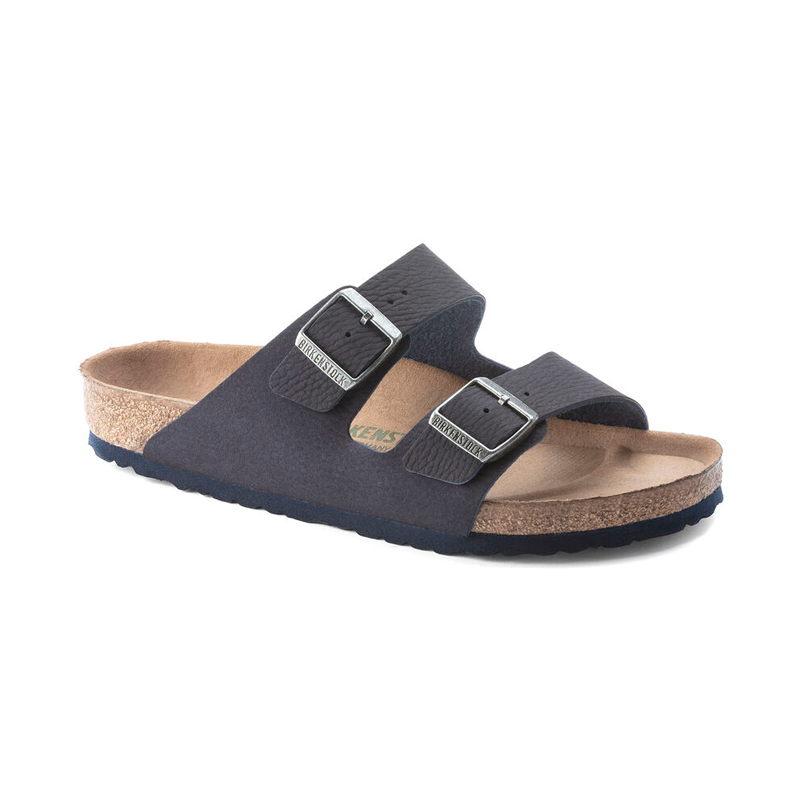 Men's Birkenstock Arizona Vegan - Desert Dust Indigo Birkibuc - 45° Angle - Available at Tradehome Shoes