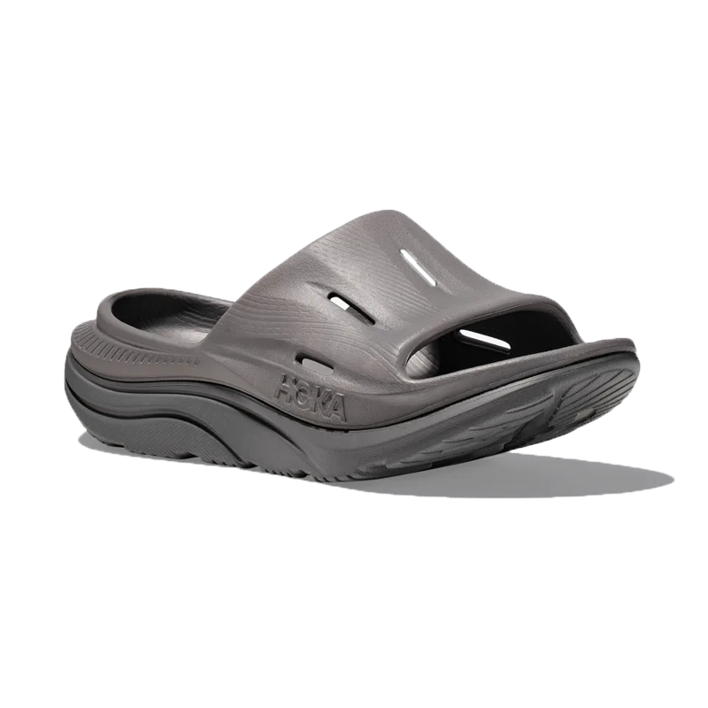 Men's Hoka Ora Recovery Slide 3 - Grey - 45° Angle - Available at Tradehome Shoes