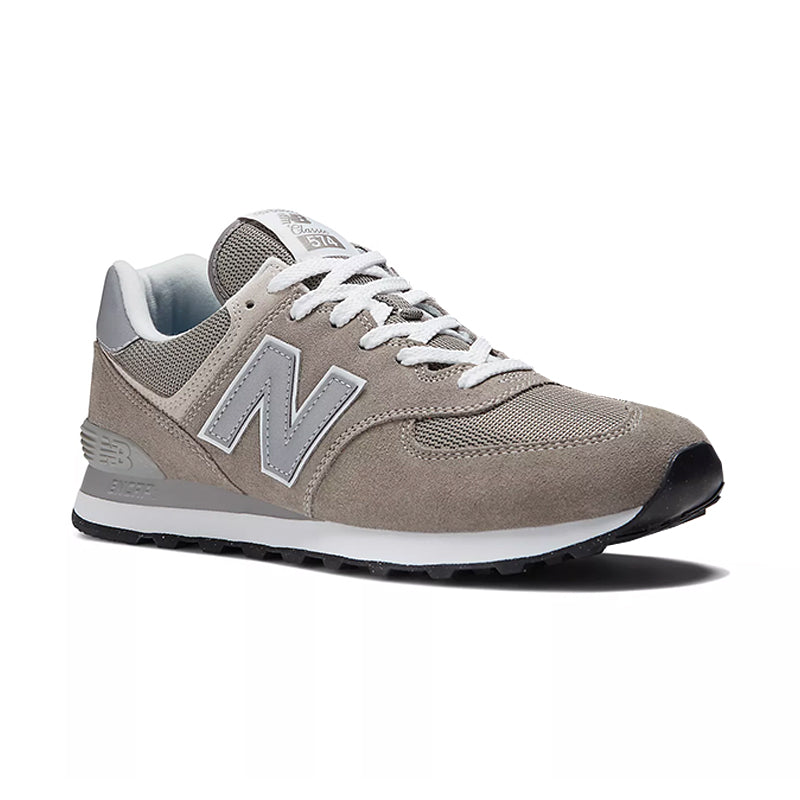 Angled side view of New Balance Men's 574 Sneaker in Grey/ White.