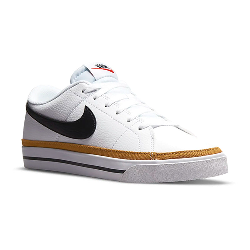 Angled side view of Nike Women's Court Legacy Next Nature in White/ Black/ Team Orange.
